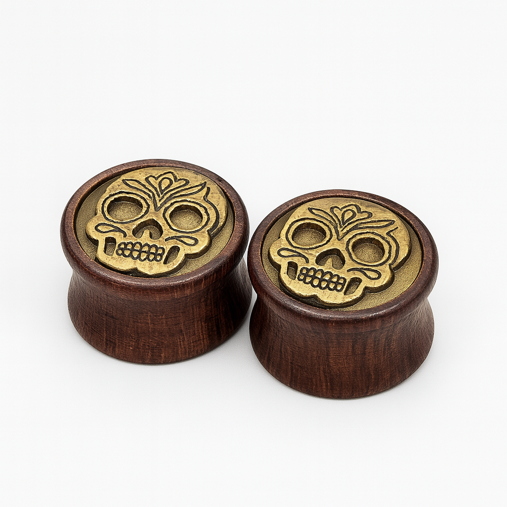 Thai Solid wood Skull Head Ear Tunnel plug- PAIR
