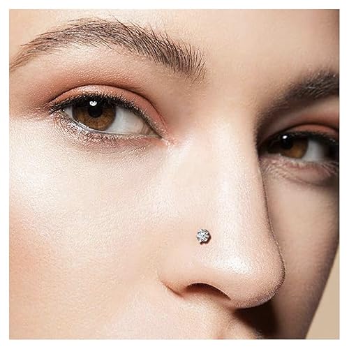 GADGETSDEN 316L Steel Silver Color L Bend Nose Stud Ring Prong Set Heart Cubic Zirconia piercing Jewellery