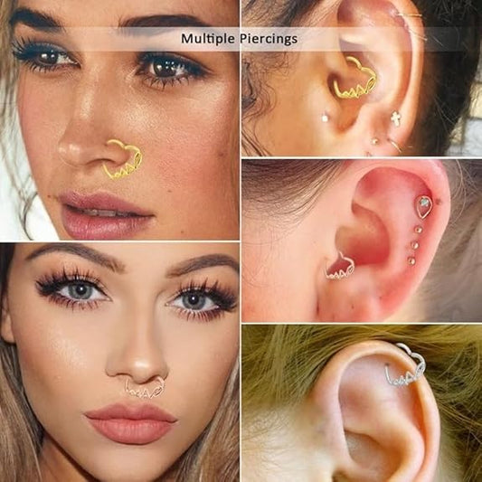 Heart Shape Heartbeat Ear Cartilage Helix Daith Annealed Bendable Hoop Ring