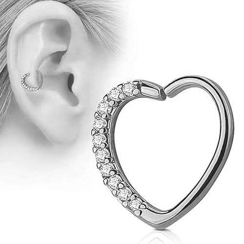 Lined Cubic Zircons Heart Ear Helix Piercing Jewellery