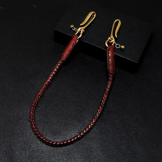 Trouser Chain with Carabiner Key Chain Waiter's Chain Made of Leather, Double Fish hook Steel Wallet Chain 60 cm