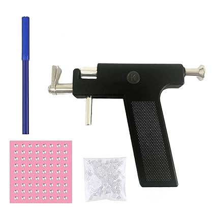 Professional Steel Ear Nose Body Black Color Piercing Gun Shots Tool Kit Set + 96 Pcs Silver Studs Set