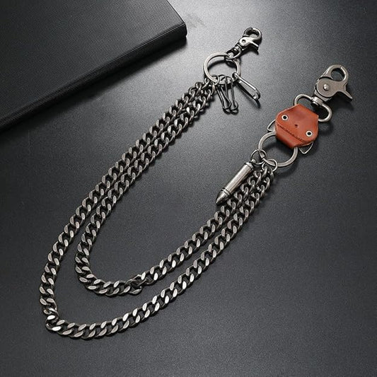 Gadgetsden Jeans Chain Antique Finish Metal Cross Guns Hanging Punk Biker Key Side Leather Chains for Men Women