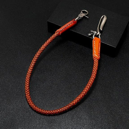 Trouser Chain with Carabiner Key Chain Waiter's Chain in Black Leather and Alloy, 25.5 inches, Unisex Adults