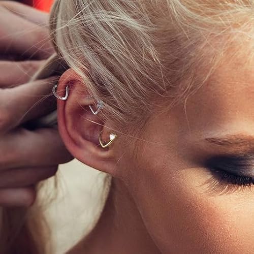 Lined Cubic Zircons Heart Ear Helix Piercing Jewellery