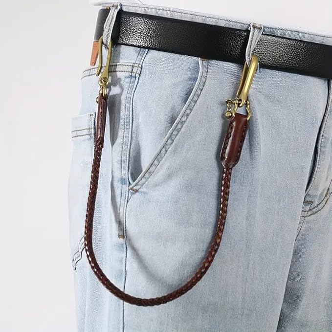 Trouser Chain with Carabiner Key Chain Waiter's Chain Made of Leather, Double Fish hook Steel Wallet Chain 60 cm