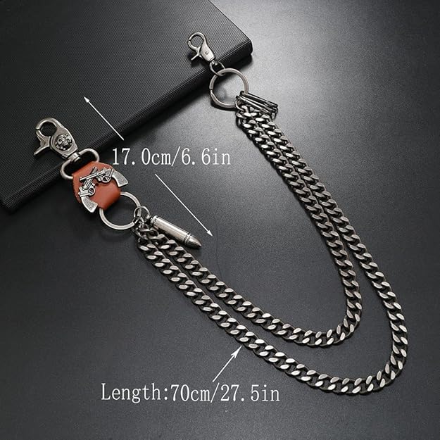 Gadgetsden Jeans Chain Antique Finish Metal Cross Guns Hanging Punk Biker Key Side Leather Chains for Men Women