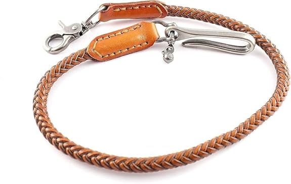 Trouser Chain with Carabiner Key Chain Waiter's Chain in Black Leather and Alloy, 25.5 inches, Unisex Adults