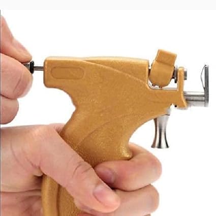 Stainless Steel Professional Saloon Beige Color Piercing Gun Tool Kit with 3, 4 & 5mm Stud Holders + 12Pairs Gun Studs Pack