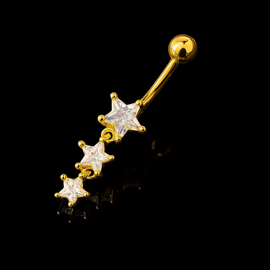 Gold Color Cubic Zirconia's Star Danglings Jewelry Piercing Navel Belly