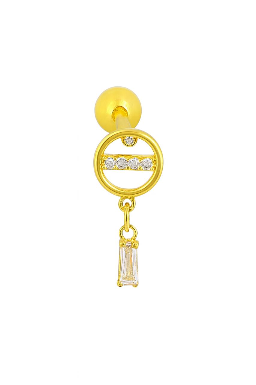 Gold colour circle shape with dangling stone drop earrinrg