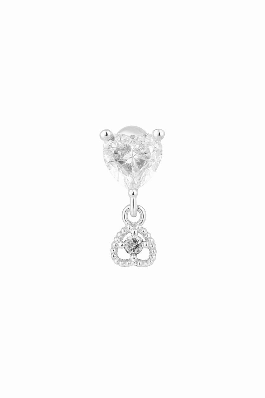 Regal Love Drop Heart CZ Dangling Ear Screw Ball Back