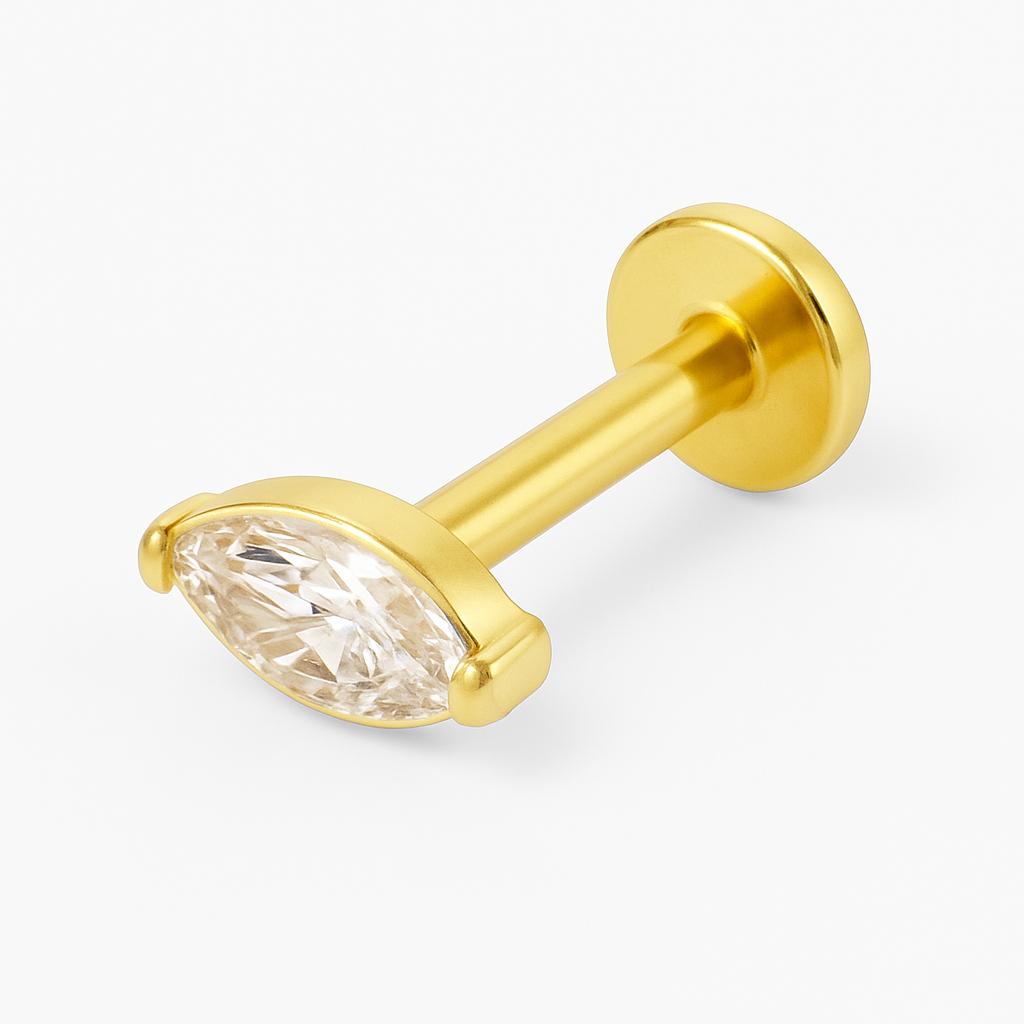 Gold Marquise Shine Ear Flat Back Stud