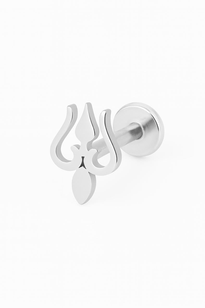 Silver colour stud with unique Trishul cut design flat back