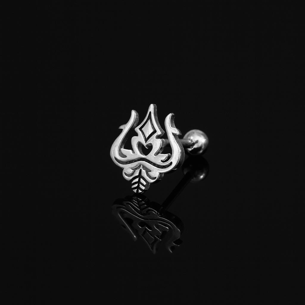 Silver colour Unique Trishul cut stud with round back