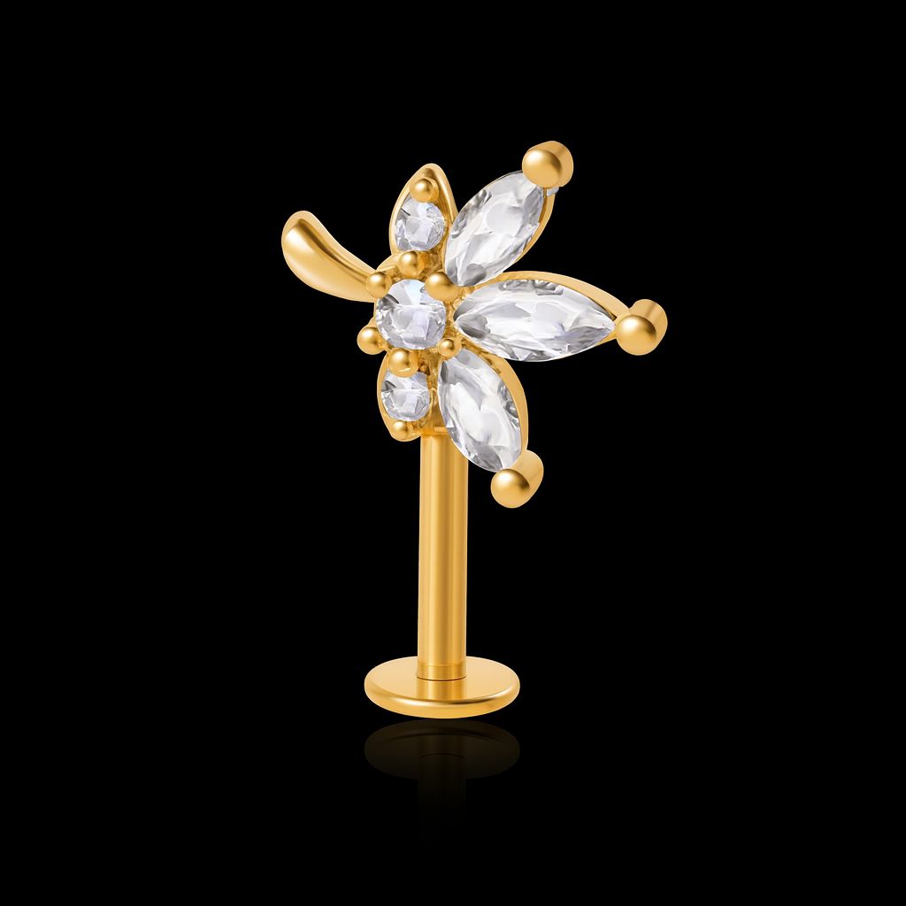 Gold colour Upper Helix bugadi studs with CZ stone