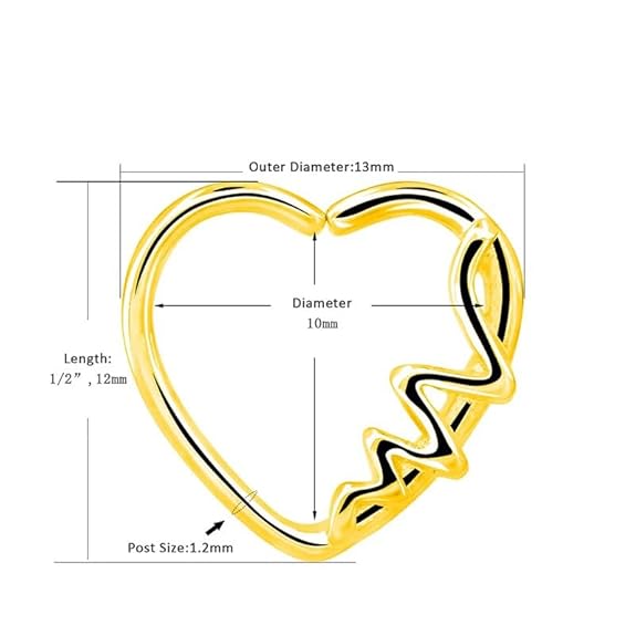 Heart Shape Heartbeat Waves16G Ear Cartilage Helix