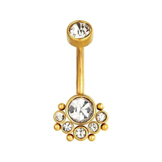 Gold Titanium Belly Button Piercing Navel Smooth Surface  Crystal CZ,14G
