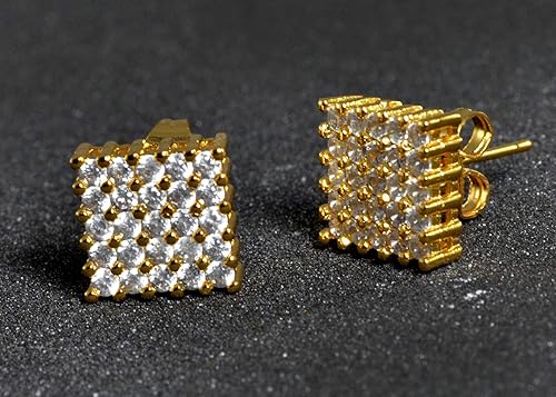 Gadgetsden 18k (750) Oxidized Silver and Cubic Zirconia Stud Earrings for Men, Gold