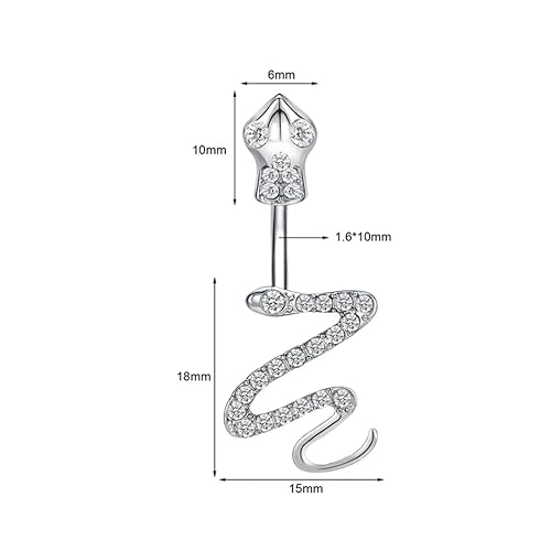 Belly Button Jewelry Piercing Big Snake Head tail Rhinestone Crystal Navel