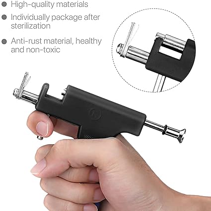 Professional Steel Ear Nose Body Black Color Piercing Gun Shots Tool Kit Set + 96 Pcs Silver Studs Set