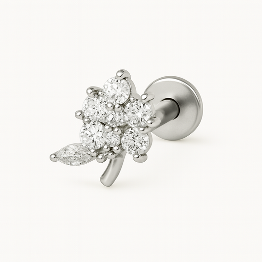 Gleam Leaf Silver Flat Back Stud