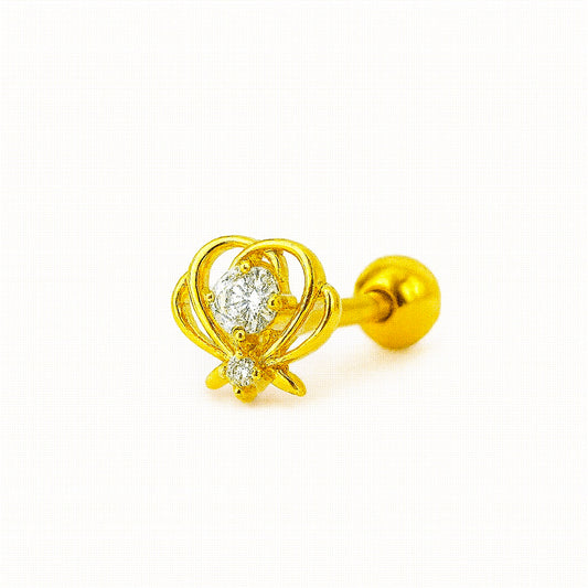 Gold Floral Crown Stud with centre Gemstone - Single