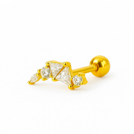 Gold floral crown stud with centre gemstone - Single