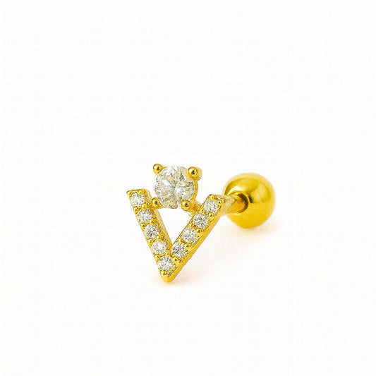 Alphabet V Stud with Diamond Accents - Single