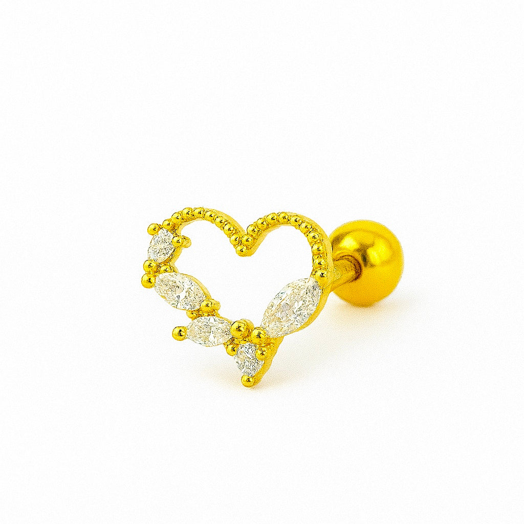Heart Outline Stud with Marquise Gemstone - Single
