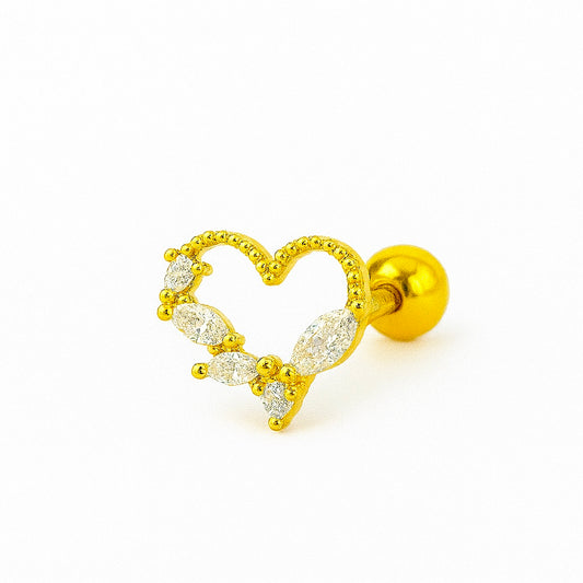 Heart Outline Stud with Marquise Gemstone - Single