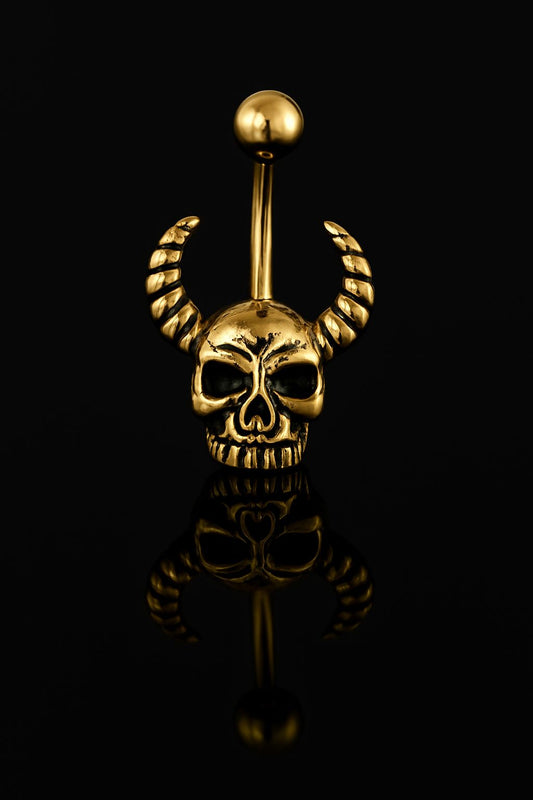 Gold Skull Horns Belly button -SINGLE