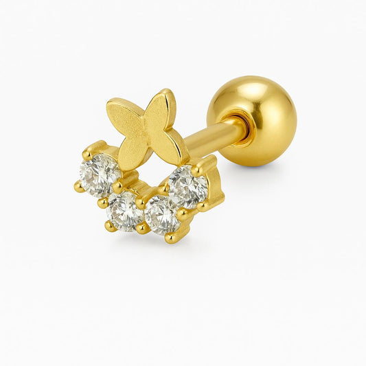 Gold CZ Stud Earrings with Screw Back