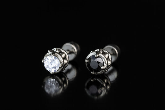Stainless steel silver colour studs with crystal and black CZ stones