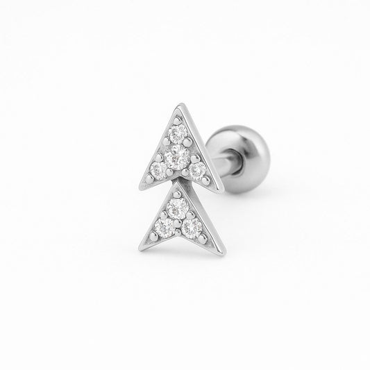 Twin Arrow peaks shaped silver colour CZ stud