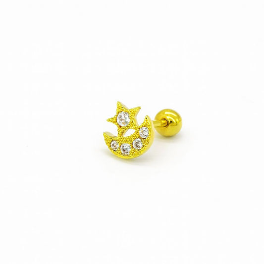 Moon and Star shape gold colour CZ stone stud