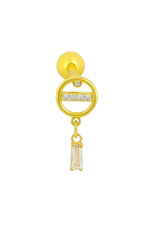 Gold colour circle shape with dangling stone drop earrinrg