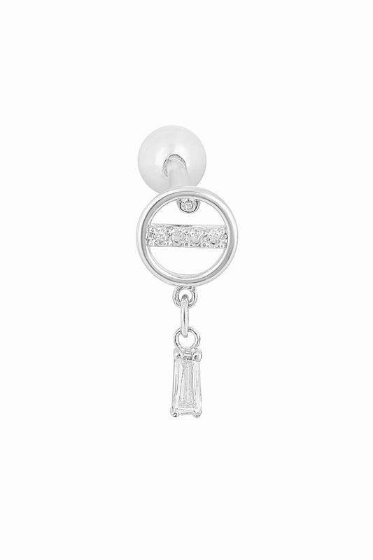 Silver colour circle shape CZ stud  with dangling stone