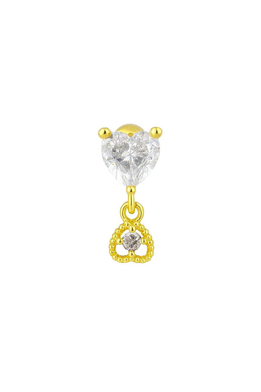Regal Love Drop Heart CZ Dangling Ear Screw Ball Back