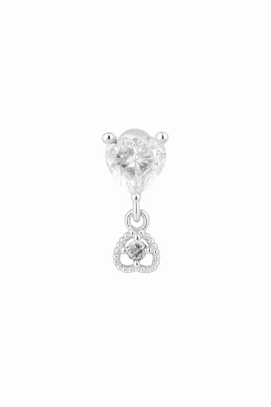 Regal Love Drop Heart CZ Dangling Ear Screw Ball Back