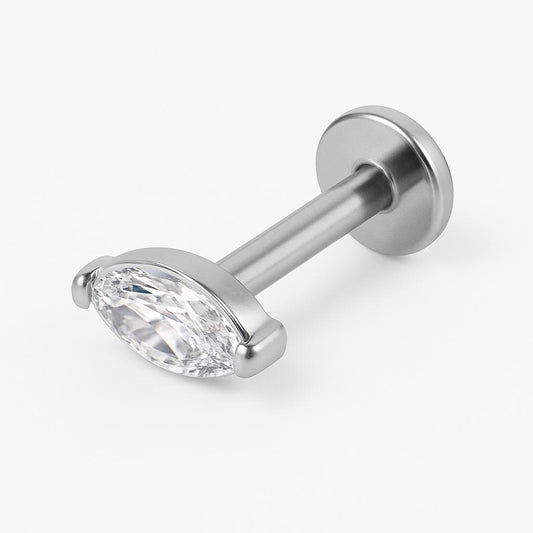 Silver Marquise Shine Ear Flat Back Stud
