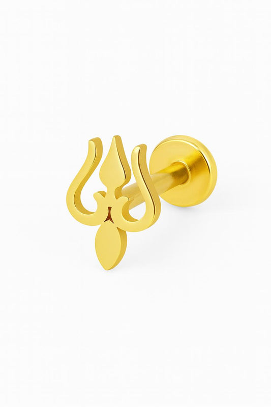 Gold colour stud with unique Trishul cut design flat back