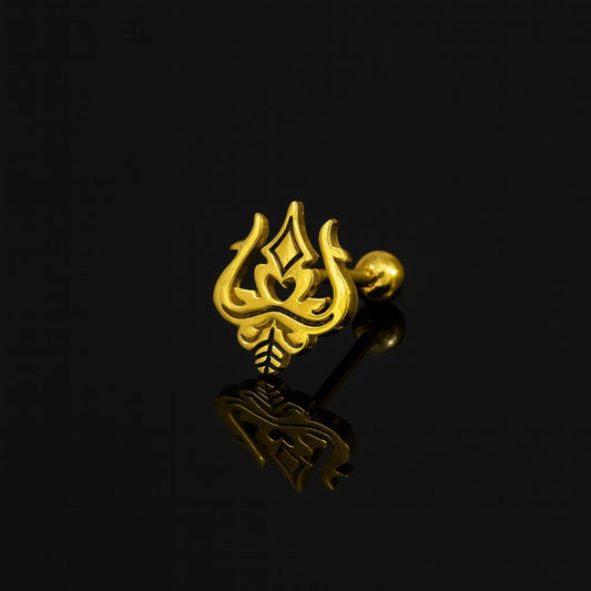 Gold colour unique Trishul cut  stud with round back