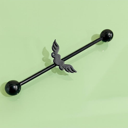 Black Industrial barbell with winged design