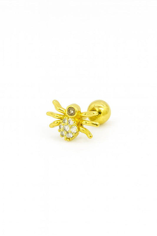 Gold colour CZ stone stud with Spider design