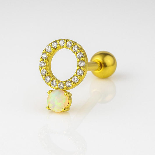 Gold colour Circle design with CZ stones and Opal stone