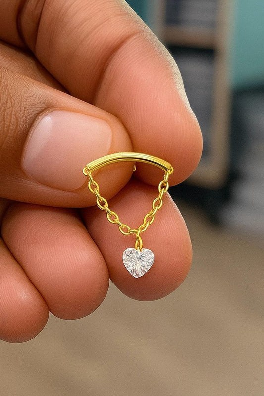 Gold colour Hidden Helix hanging with Heart shape CZ