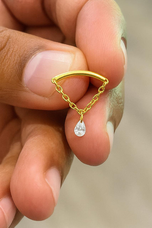 Gold colour Hidden Helix hanging with Grop shape CZ