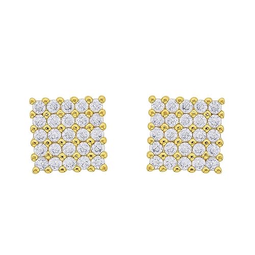 Gadgetsden 18k (750) Oxidized Silver and Cubic Zirconia Stud Earrings for Men, Gold