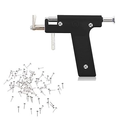Stainless Steel Professional Saloon Beige Color Piercing Gun Tool Kit with 3, 4 & 5mm Stud Holders + 12Pairs Gun Studs Pack